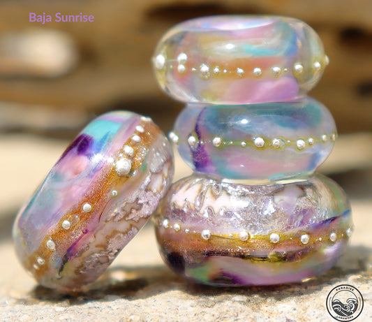 Baja Sunrise Lampwork Art Glass Charm Bead Set, Handmade Large Bead Holes for Show Leads, Dreadlocks, Jewelry Design