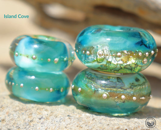 Island Cove Lampwork Art Glass Charm Bead Set, Handmade Large Bead Holes for Show Leads, Dreadlocks, Jewelry Design