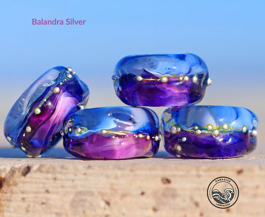 Balandra Silver Lampwork Art Glass Charm Beads, Handmade Large Bead Holes for Show Leads, Dreadlocks, Jewelry Design