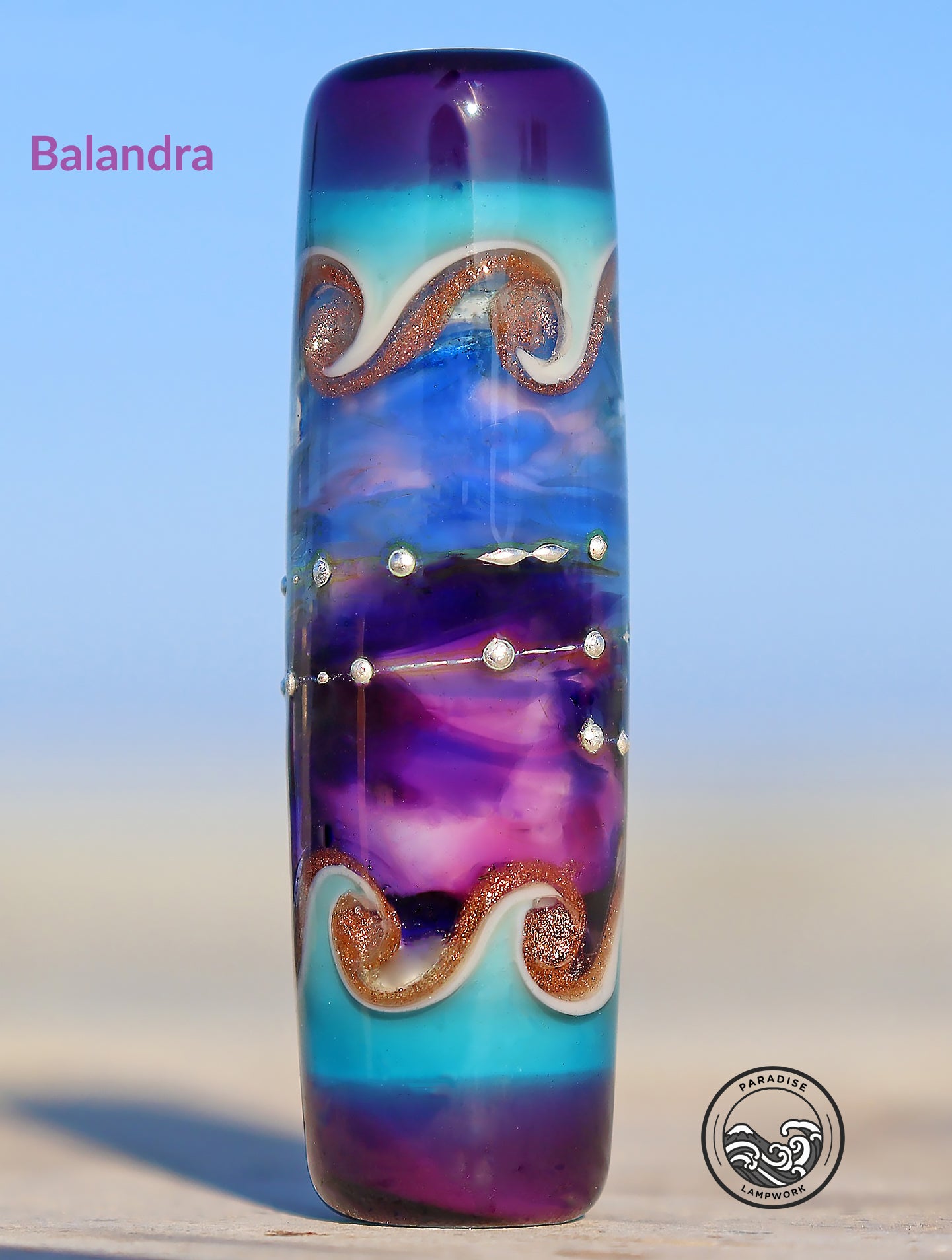 Balandra Focal Lampwork Art Glass Charm Bead, Handmade Large Bead Holes for Show Leads, Dreadlocks, Jewelry Design