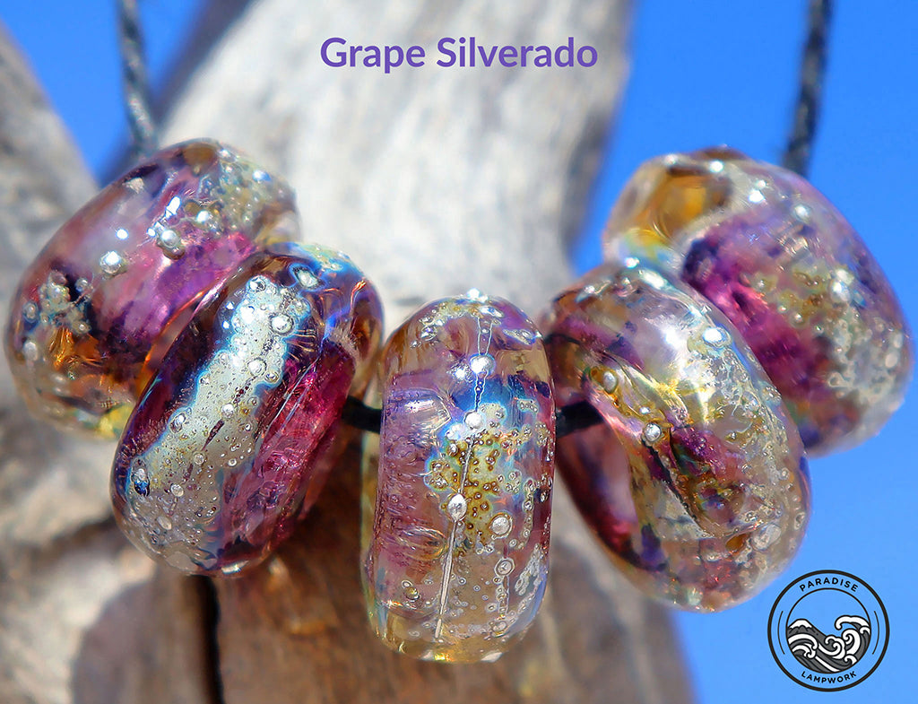 Grape Silverado Lampwork Art Glass Charm Beads, Handmade Large Bead Holes for Show Leads, Dreadlocks, Jewelry Design