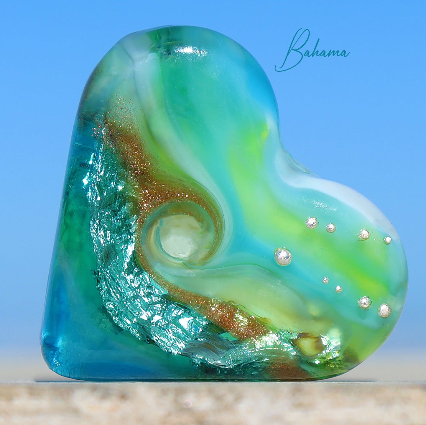 Bahama Lampwork Heart Focal Bead, Handmade Glass Art Beads for Jewelry design