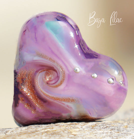 Baja Lilac Lampwork Heart Bead, Handmade Glass Art Beads for Jewelry design