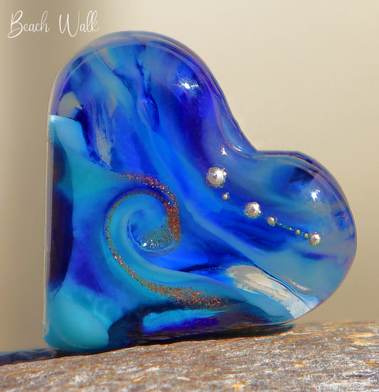 Beach Walk Lampwork Heart Bead, Handmade Glass Art Beads for Jewelry design