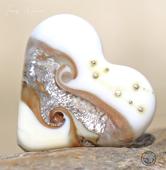 Ivory Milan Heart Focal Bead, Handmade Glass Art Beads for Jewelry design