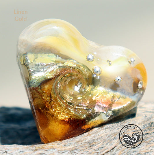 Linen Gold Lampwork Heart Bead, Handmade Glass Art Bead for Jewelry Design