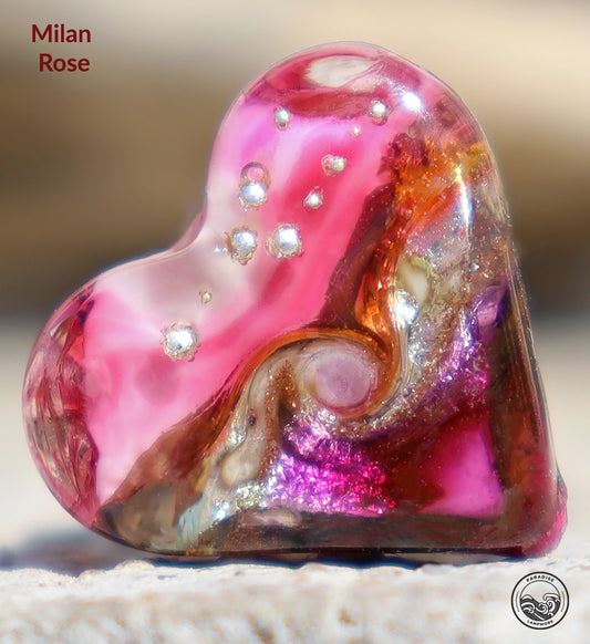 Milan Rose Lampwork Heart Bead, Handmade Glass Art Bead for Jewelry design