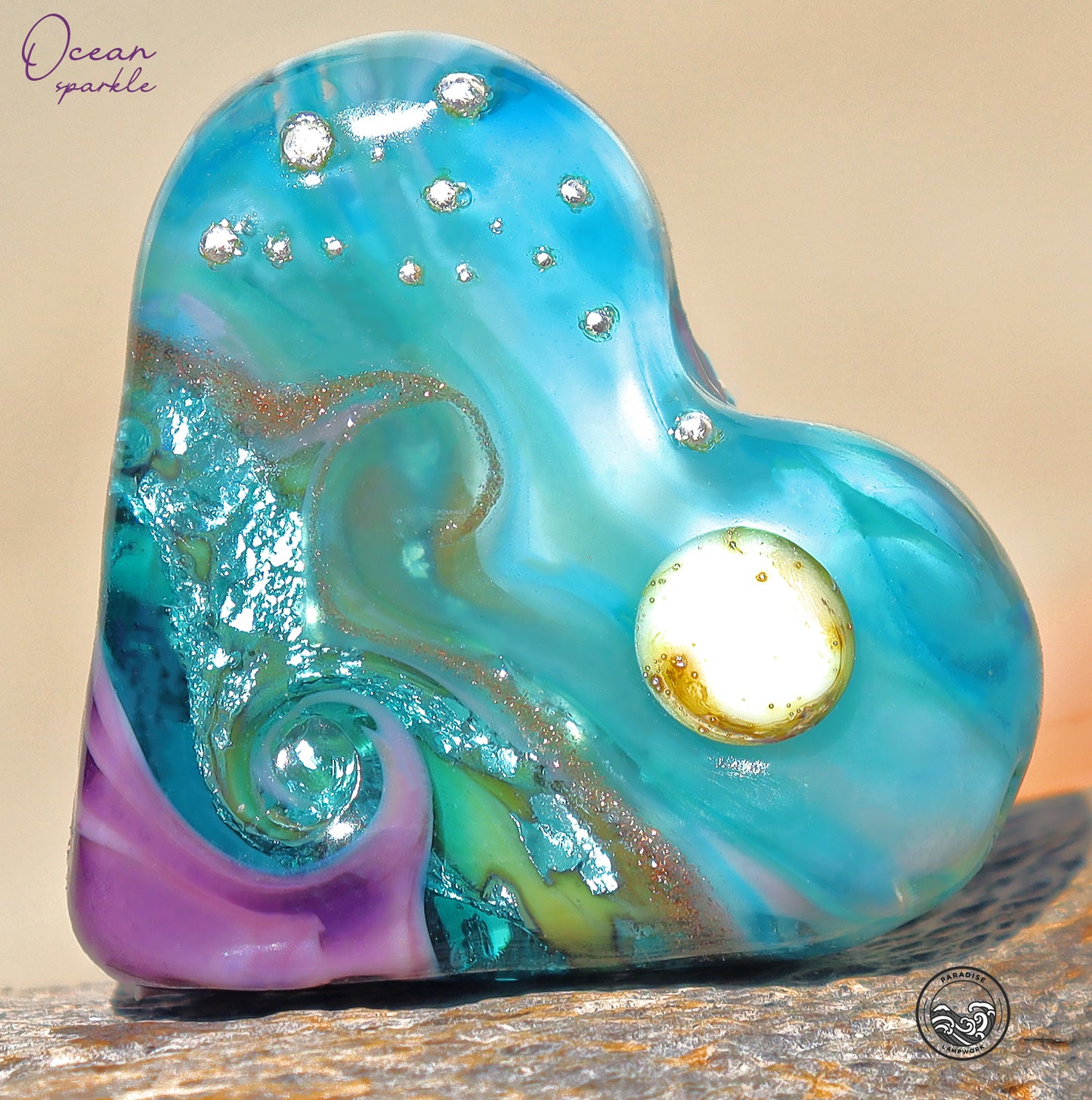 Ocean Sparkle Heart Focal Bead, Handmade Glass Art Beads for Jewelry design