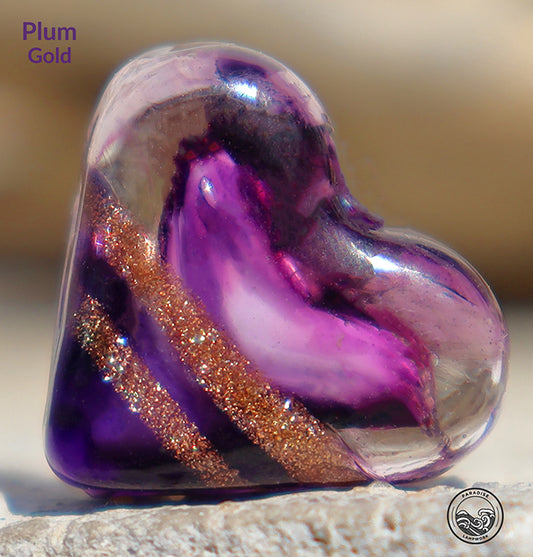 Plum Gold Lampwork Heart Bead, Handmade Glass Art Bead for Jewelry design