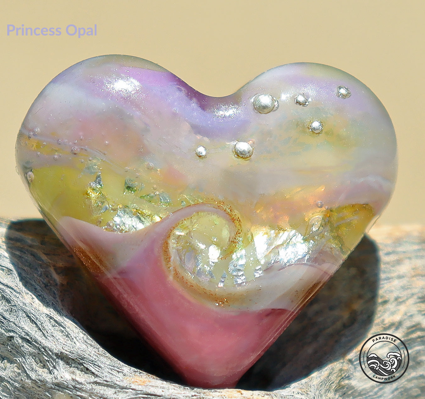 Princess Opal Lampwork Heart Bead, Handmade Glass Art Bead for Jewelry Design