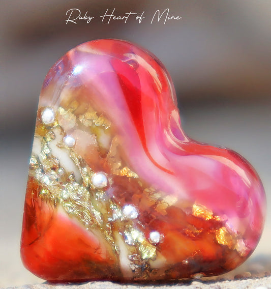 Ruby Heart of Mine Lampwork Bead, Handmade Glass Art Beads for Jewelry design