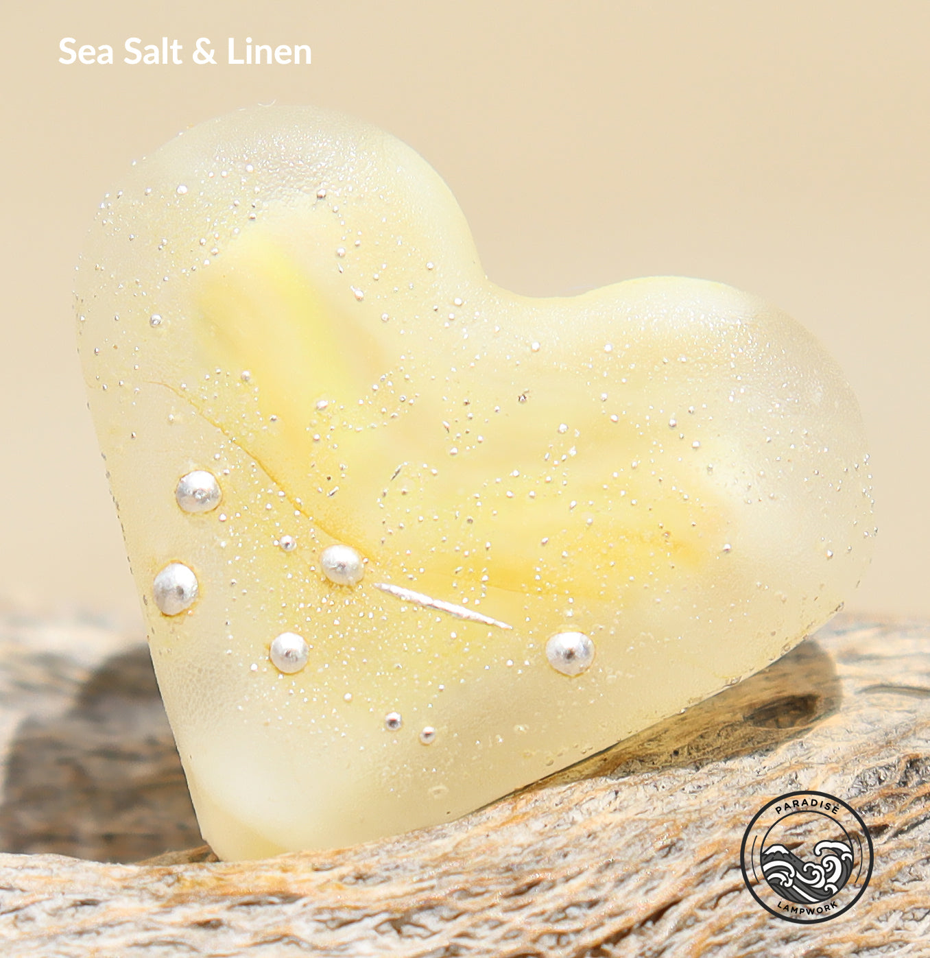 Sea Salt & Linen Lampwork Heart Bead, Handmade Glass Art Beads for Jewelry design