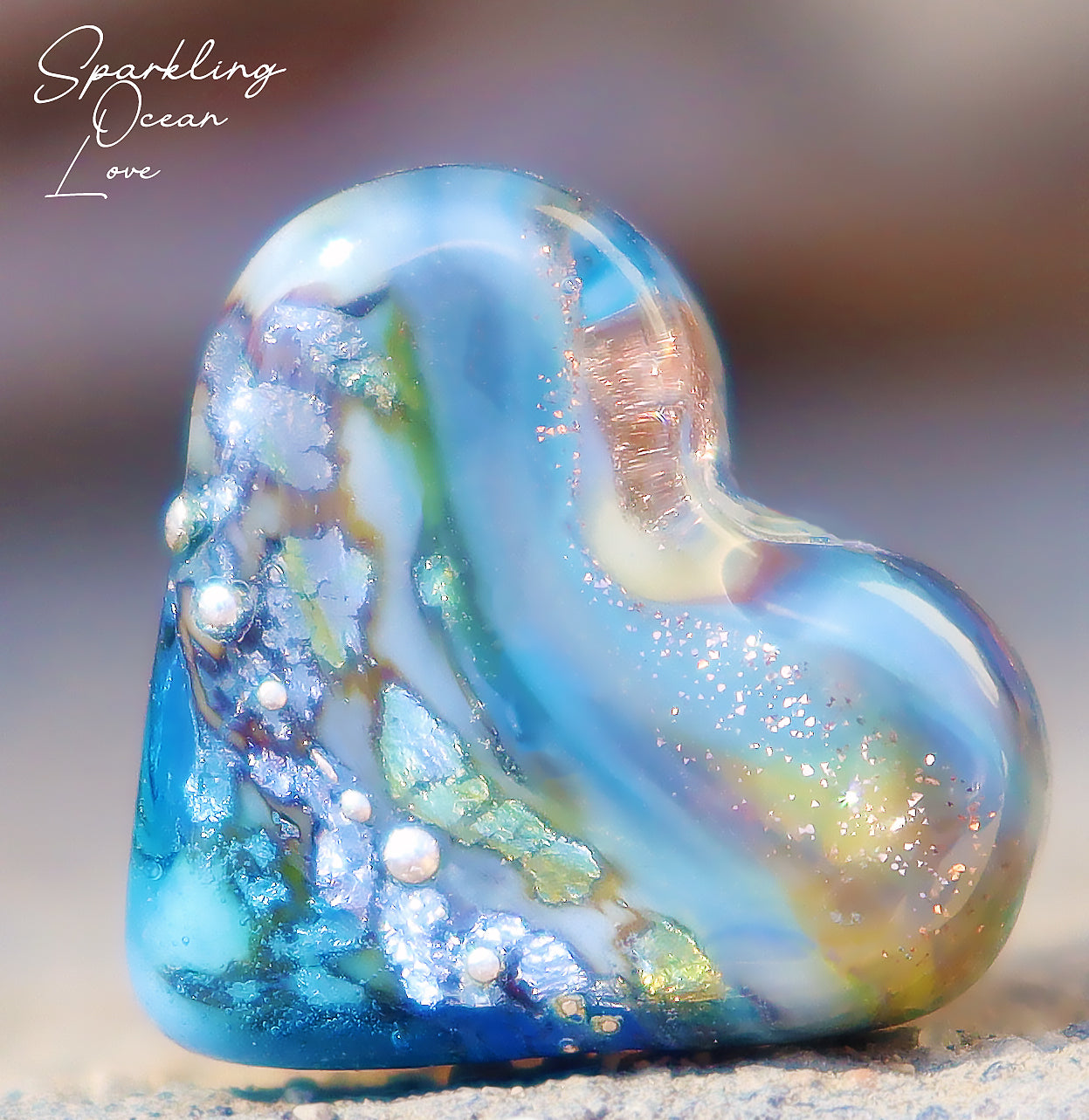 Sparkling Ocean Love Lampwork Bead, Handmade Glass Art Beads for Jewelry design