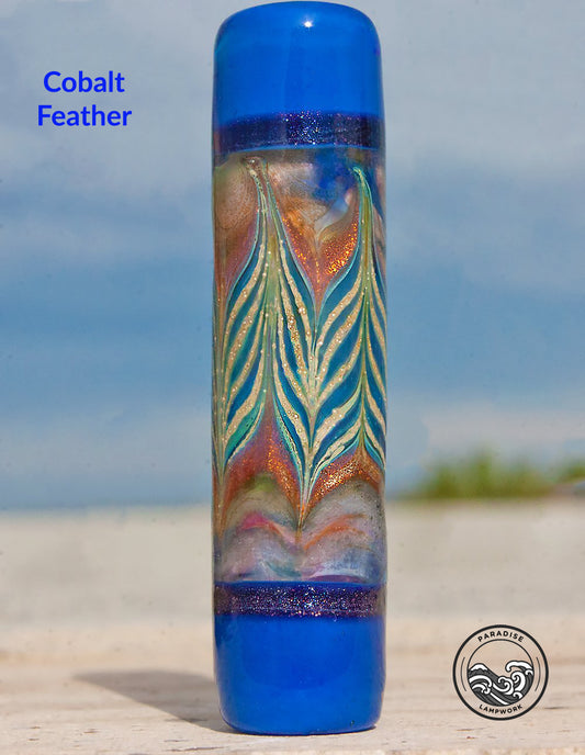 Cobalt Feather Focal Lampwork Art Glass Charm Bead, Handmade Large Bead Holes for Show Leads, Dreadlocks, Jewelry Design