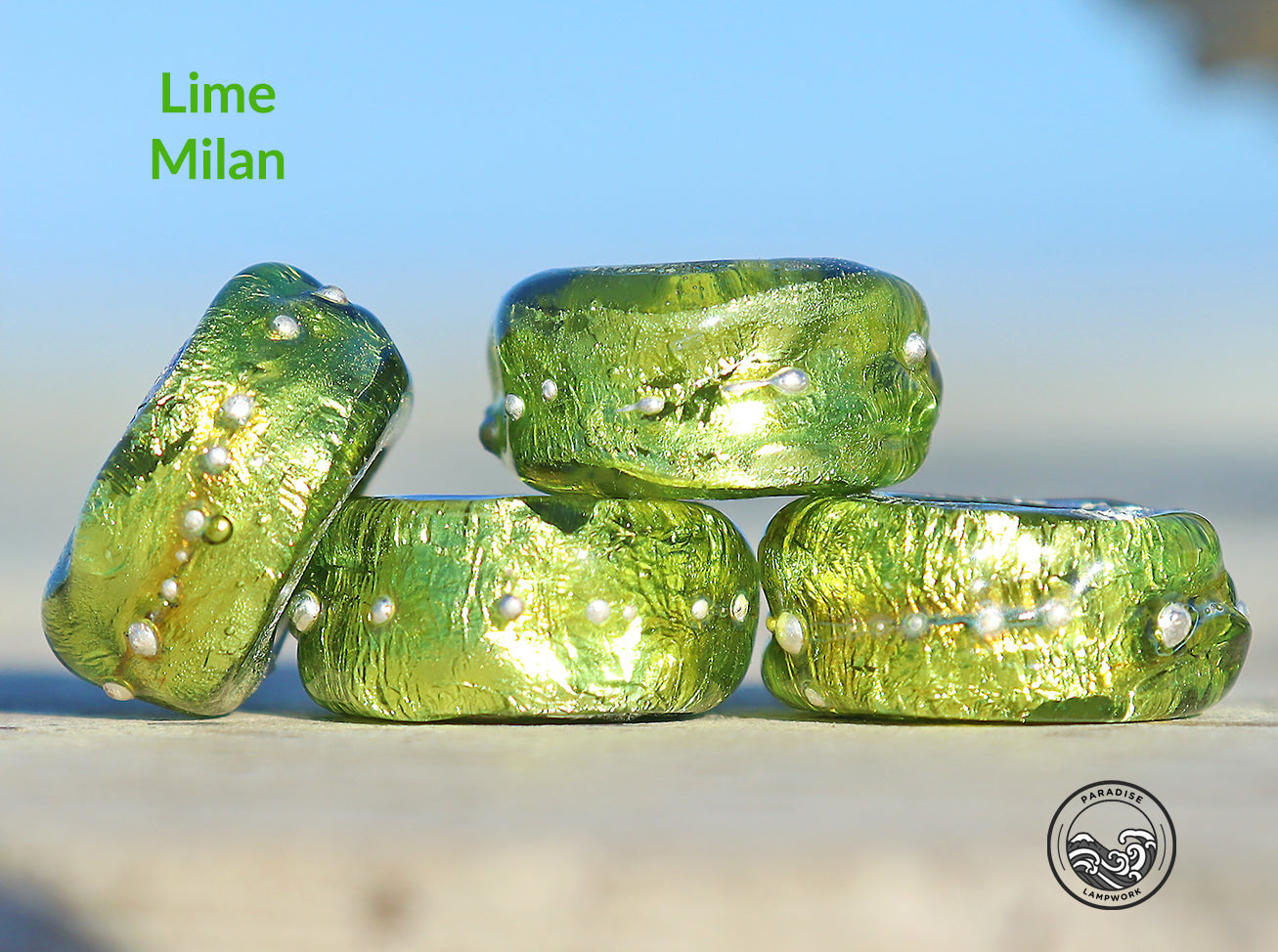 Lime Milan Lampwork Art Glass Charm Beads, Handmade Large Bead Holes for Show Leads, Dreadlocks, Jewelry Design