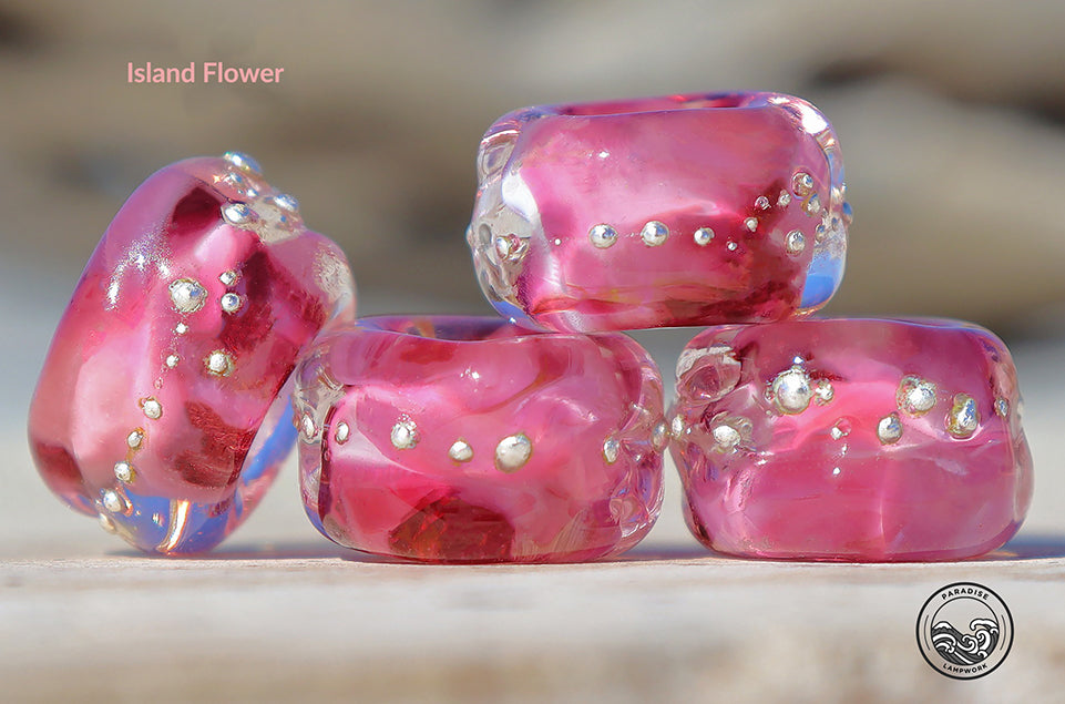 Roses Lampwork Art Glass Charm Beads, Handmade Large Bead Holes for Show Leads, Dreadlocks, Jewelry Design