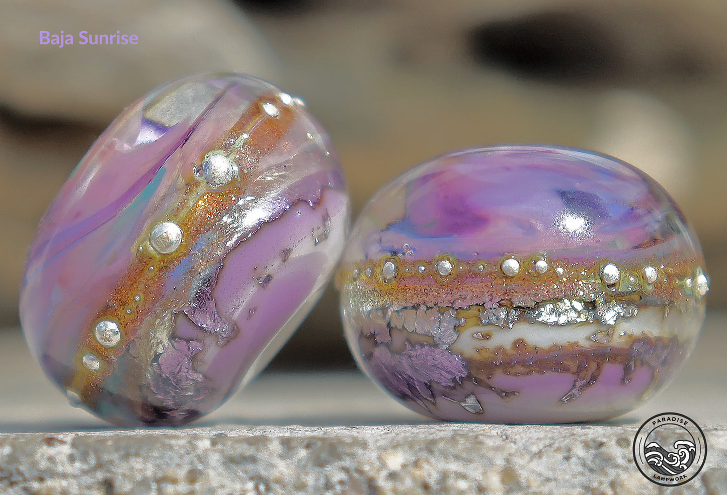 Baja Sunrise Lampwork Round Bead Set, Handmade Glass Art Beads for Jewelry design