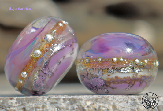 Baja Sunrise Lampwork Round Bead Set, Handmade Glass Art Beads for Jewelry design