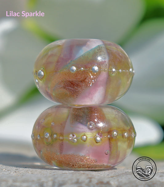 Lilac Sparkle Lampwork Round Bead Set, Handmade Glass Art Beads for Jewelry design