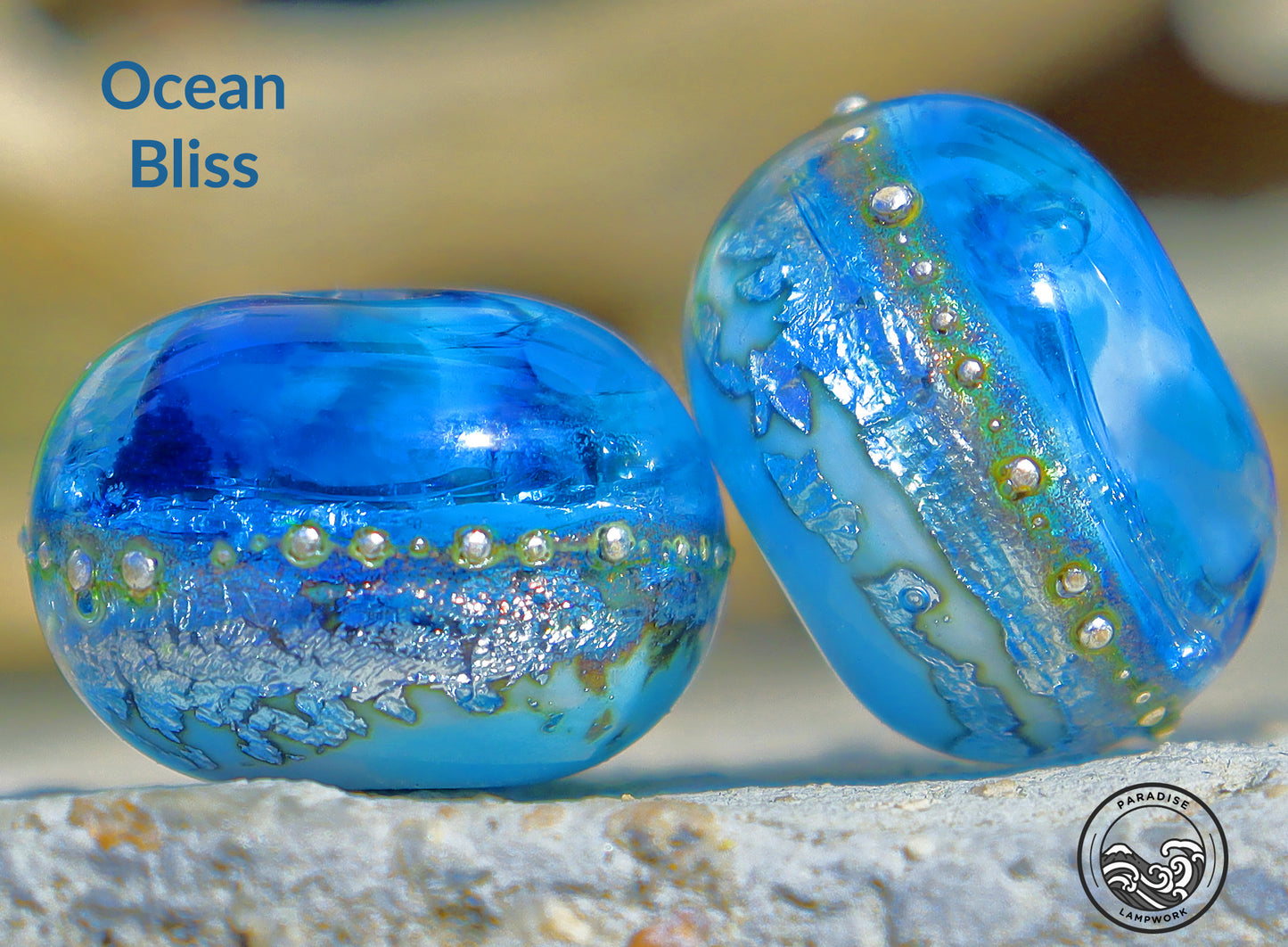 Ocean Bliss Lampwork Round Bead Set, Handmade Glass Art Beads for Jewelry design