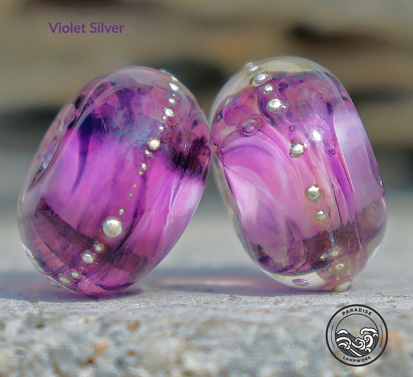 Violet Silver Lampwork Round Bead Set, Handmade Glass Art Beads for Jewelry design