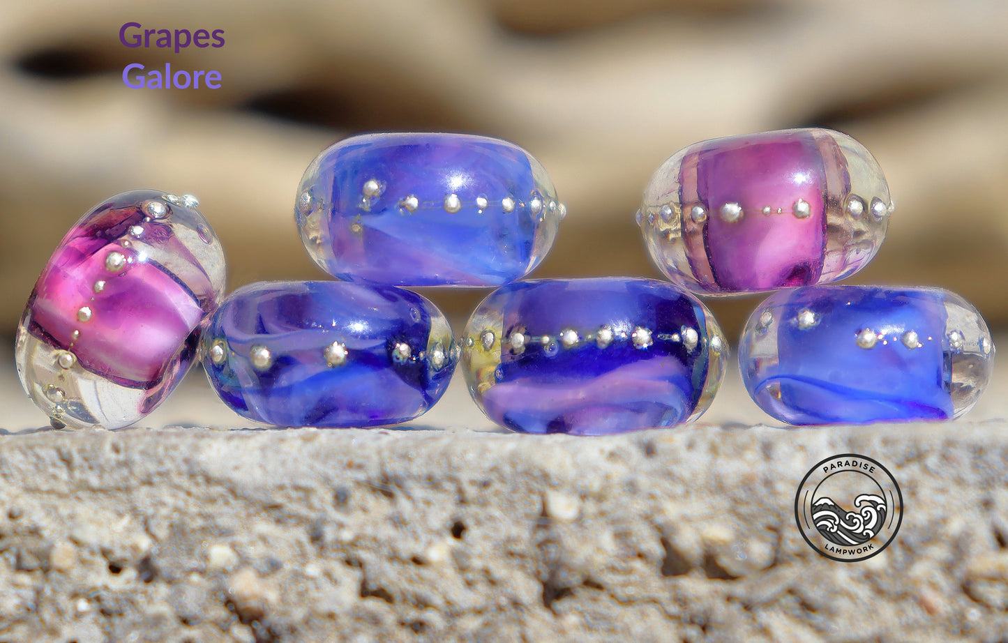 Grapes Galore Lampwork Round Bead Set, Handmade Glass Art Beads for Jewelry design