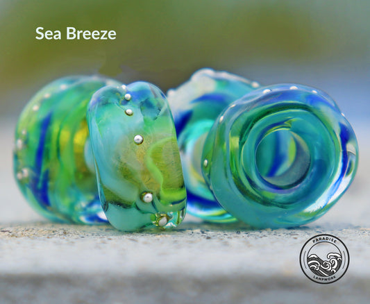 Sea Breeze Lampwork Art Glass Charm Beads, Handmade Large Bead Holes for Show Leads, Dreadlocks, Jewelry Design