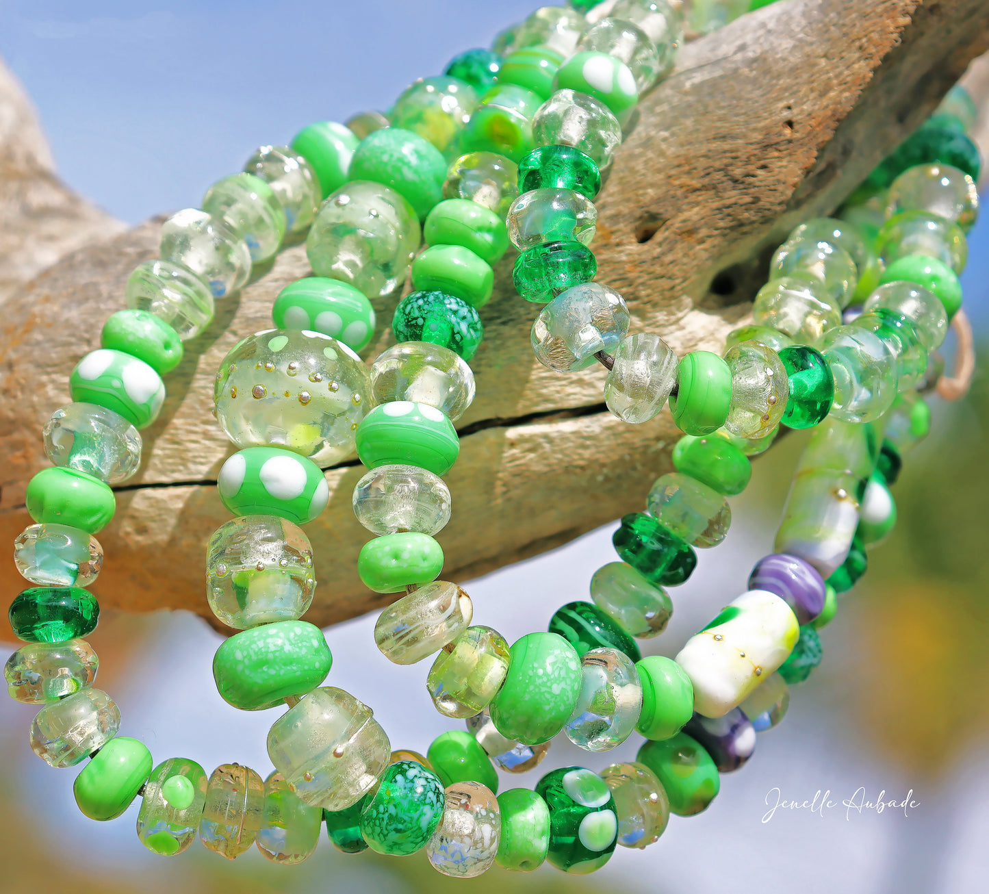 Apple Blossom Handmade Glass Lampwork Bead Strand for Jewelry Design