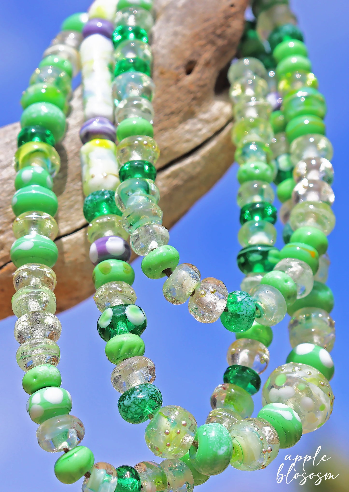 Apple Blossom Handmade Glass Lampwork Bead Strand for Jewelry Design