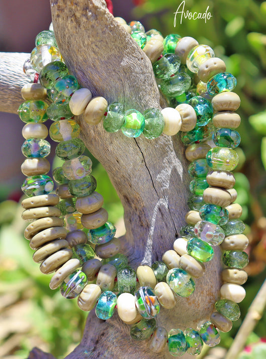 Avocado Handmade Glass Lampwork Bead Strand for Jewelry Design