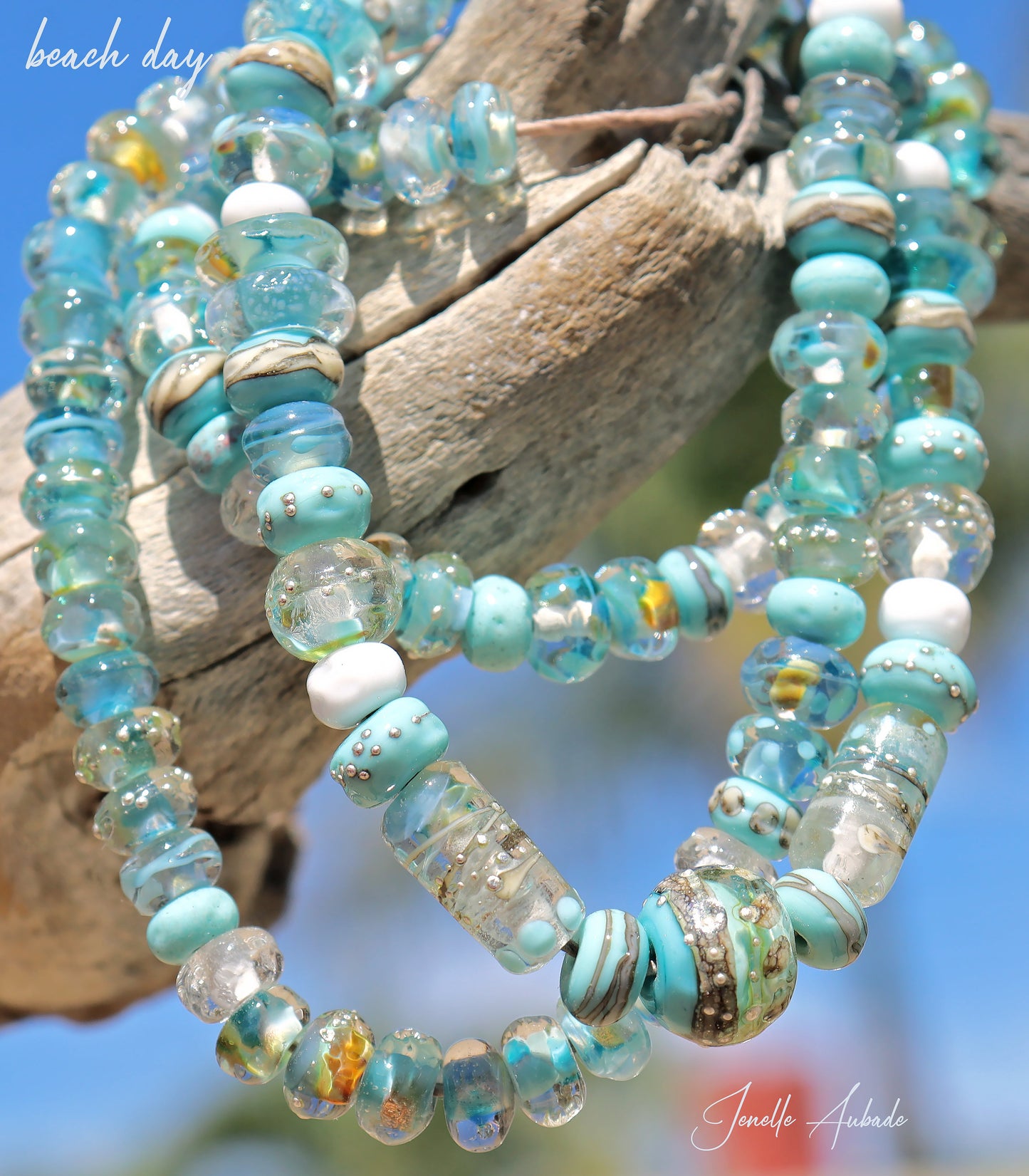 Beach Day Handmade Glass Lampwork Bead Strand for Jewelry Design