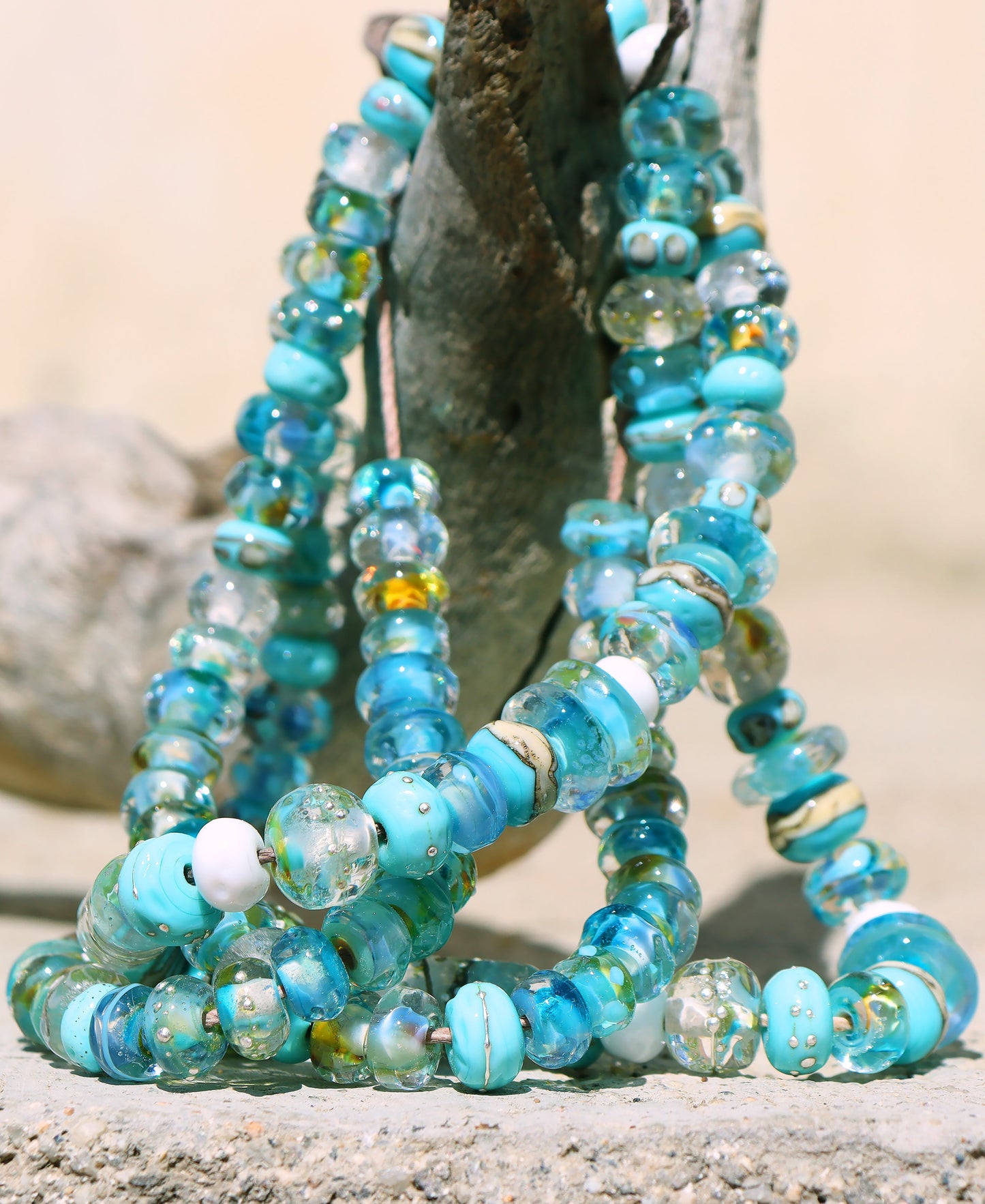 Beach Day Handmade Glass Lampwork Bead Strand for Jewelry Design