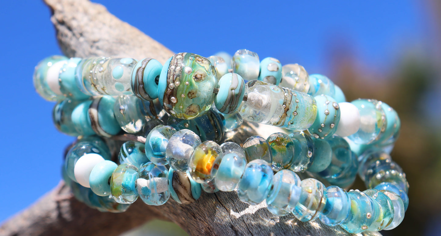 Beach Day Handmade Glass Lampwork Bead Strand for Jewelry Design