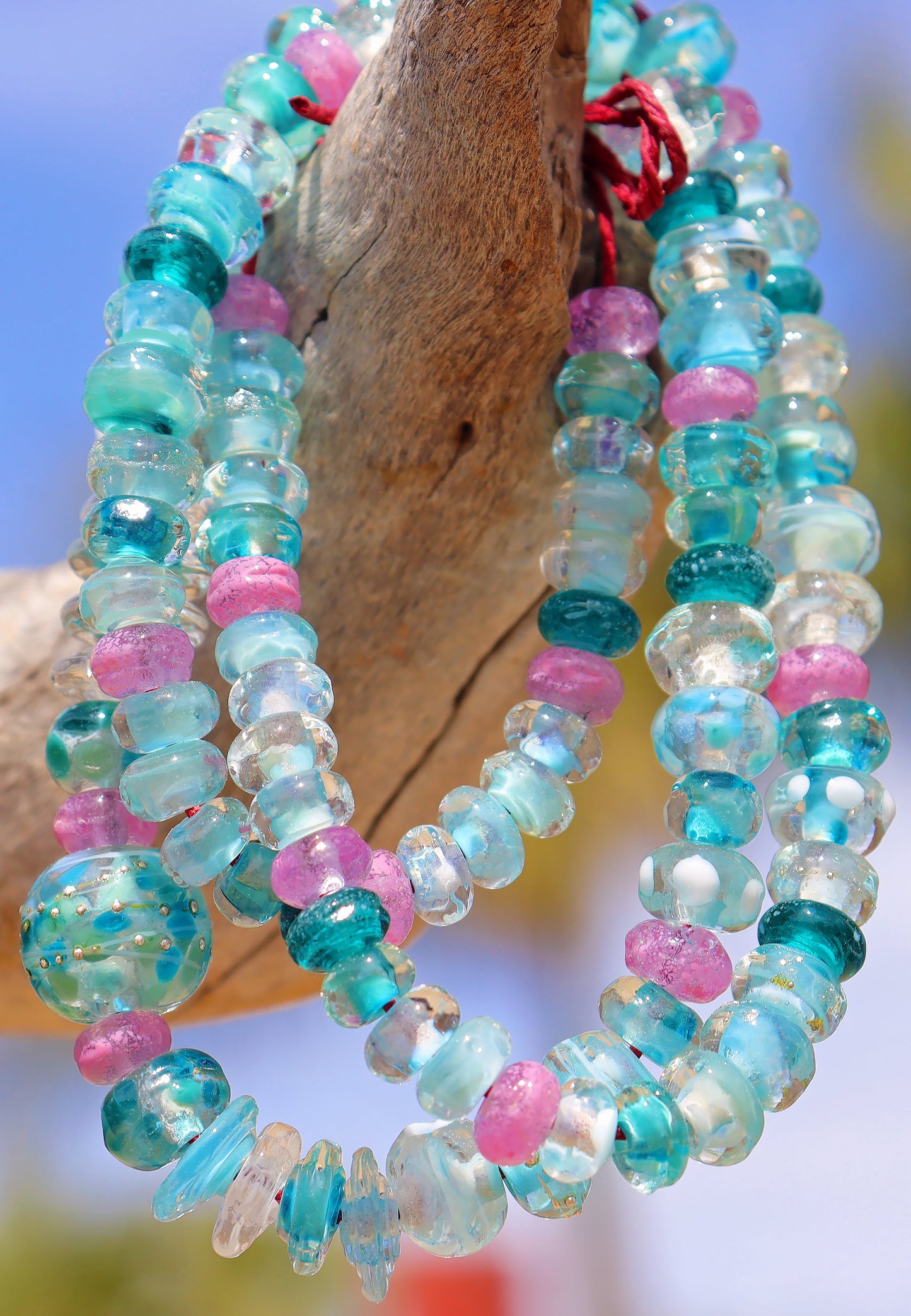 Caribbean Rose Handmade Glass Lampwork Bead Strand for Jewelry Design