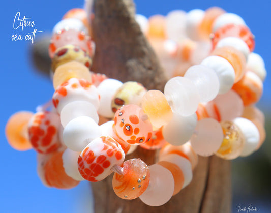 Citrus Sea Salt Handmade Glass Lampwork Bead Strand for Jewelry Design