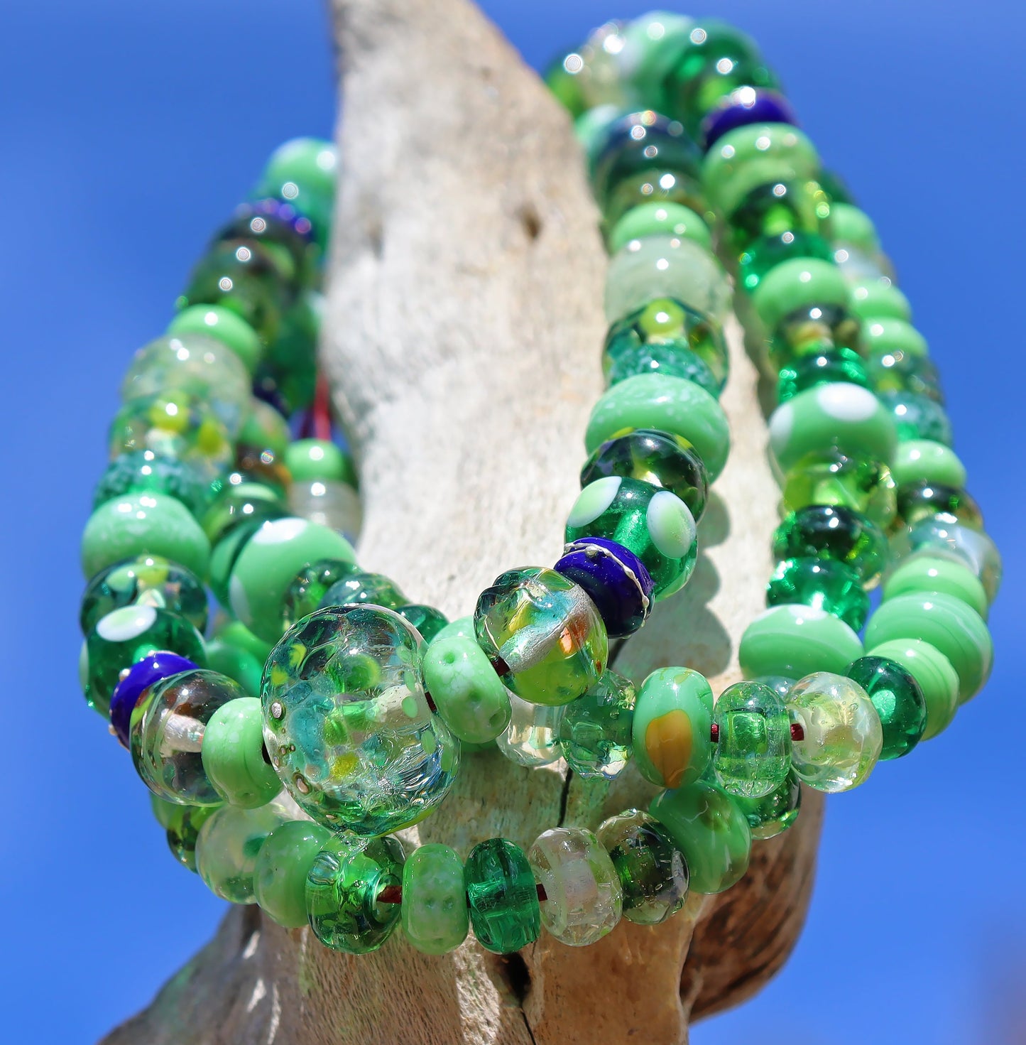 Cortez Island Handmade Glass Lampwork Bead Strand for Jewelry Design