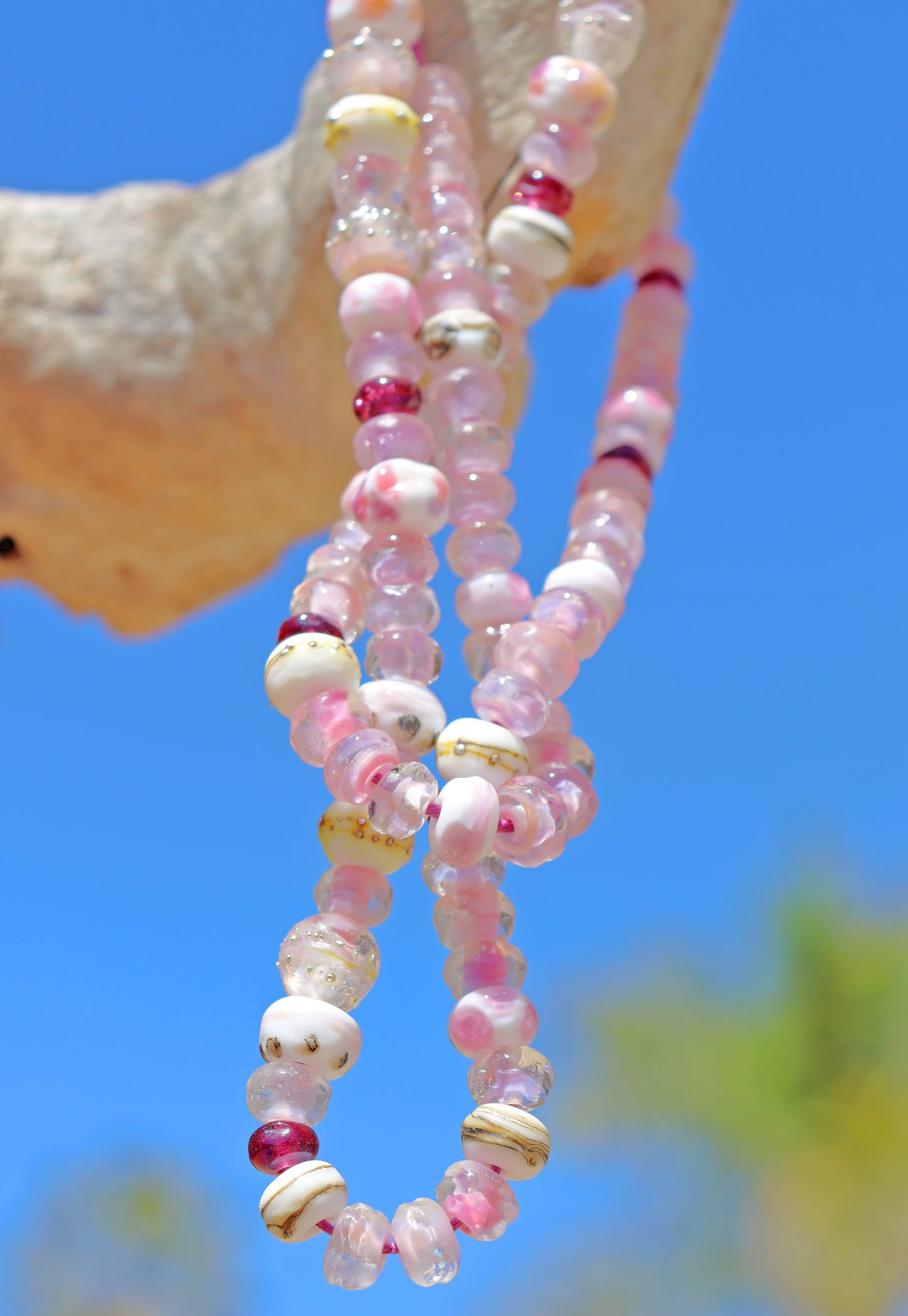 Country Rose Handmade Glass Lampwork Bead Strand for Jewelry Design