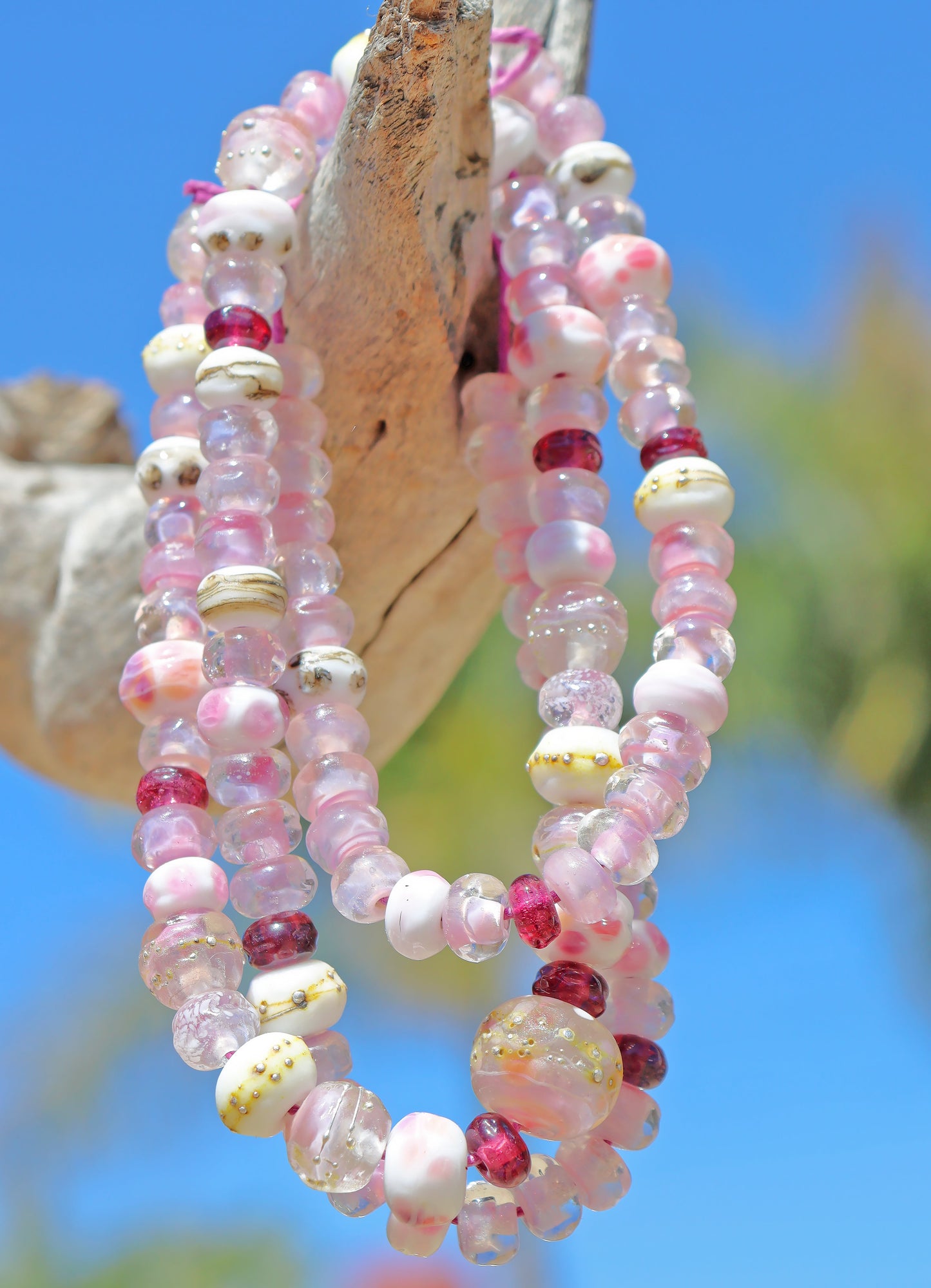 Country Rose Handmade Glass Lampwork Bead Strand for Jewelry Design