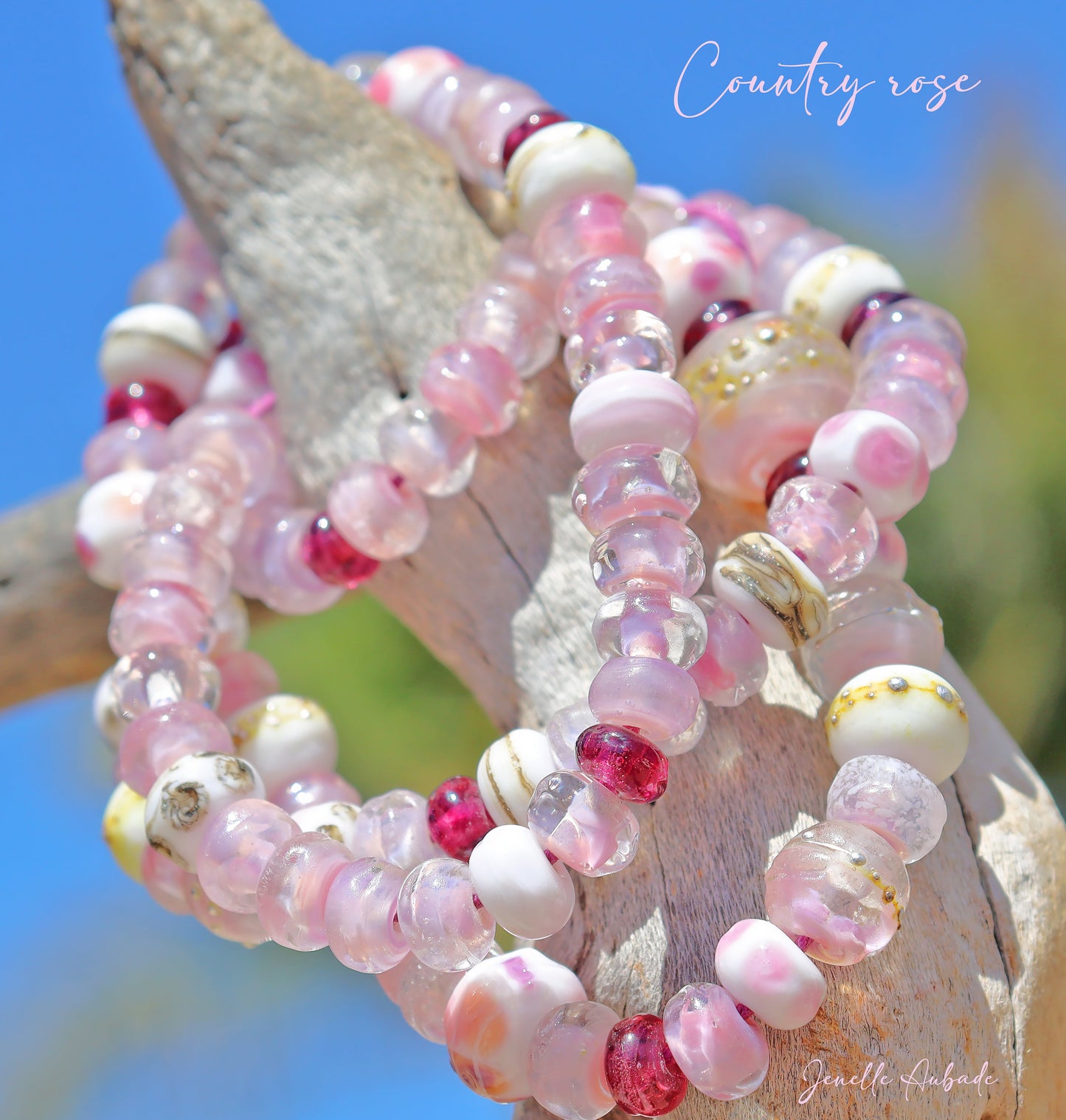 Country Rose Handmade Glass Lampwork Bead Strand for Jewelry Design