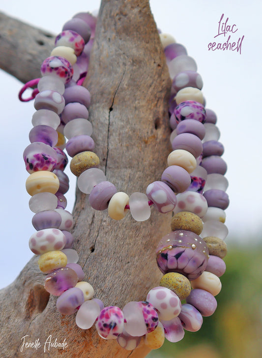 Lilac Seashell Handmade Glass Lampwork Bead Strand for Jewelry Design