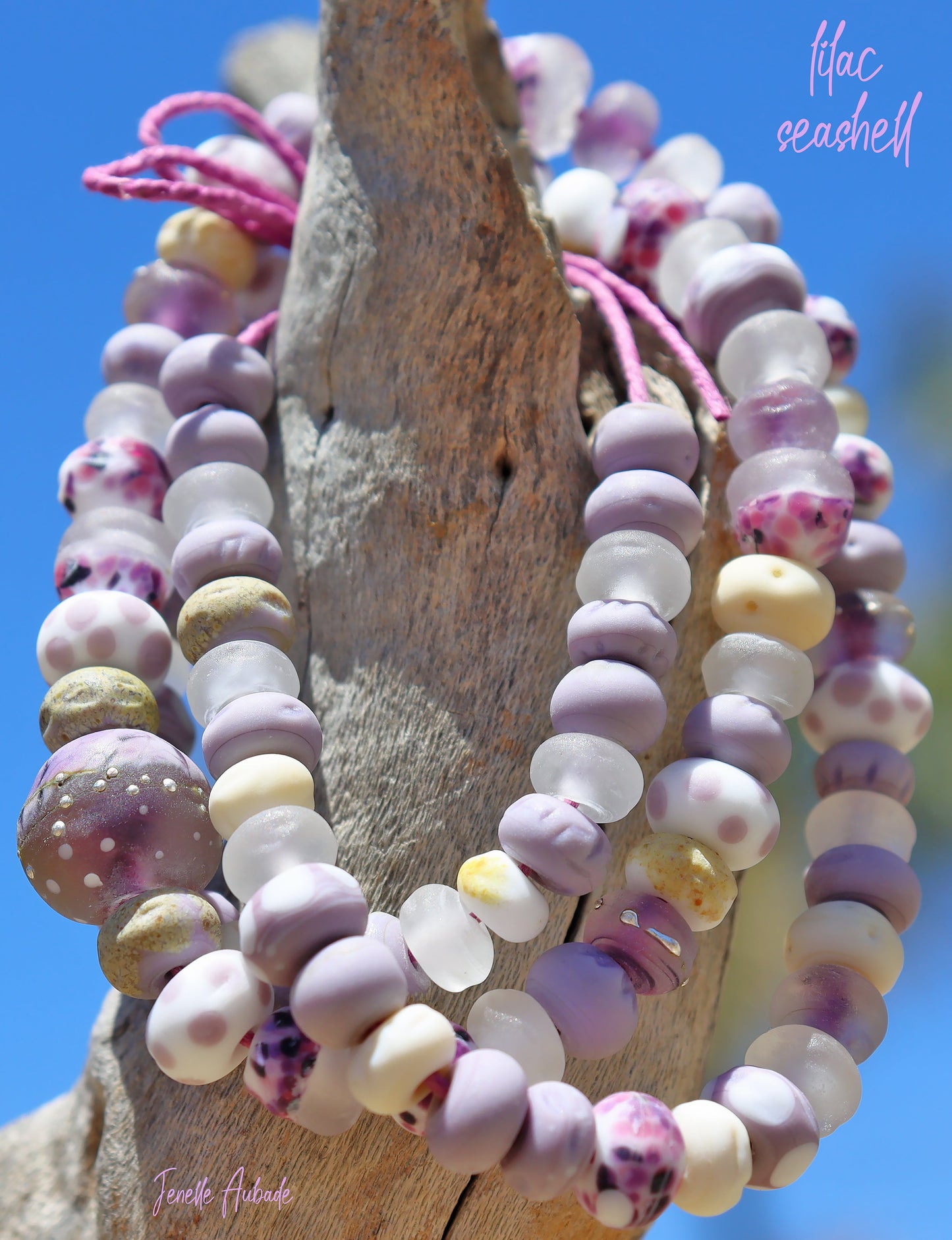 Lilac Seashell Handmade Glass Lampwork Bead Strand for Jewelry Design