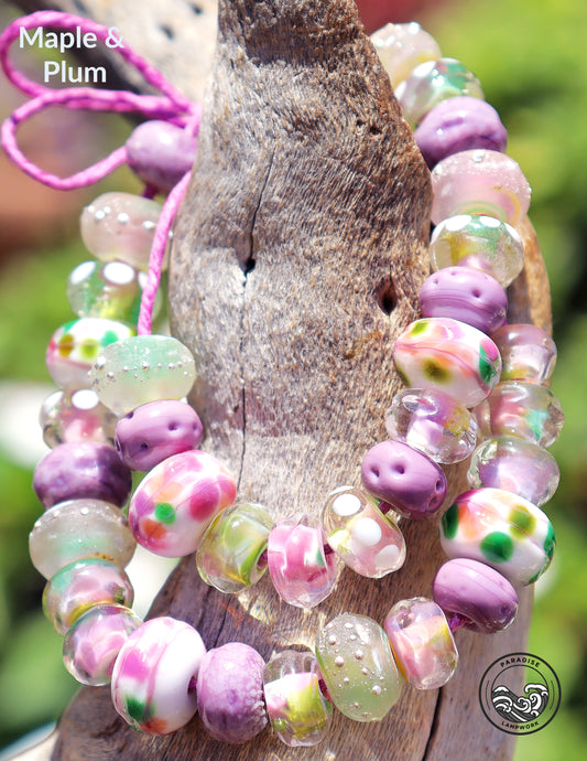 Maple & Plum Handmade Glass Lampwork Bead Strand for Jewelry Design