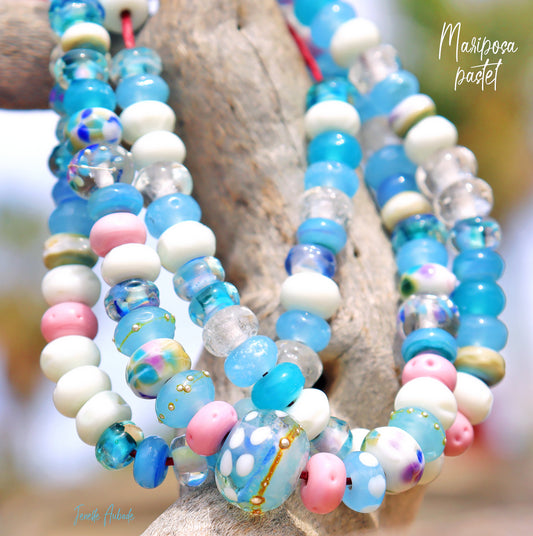 Mariposa Pastel Handmade Glass Lampwork Bead Strand for Jewelry Design