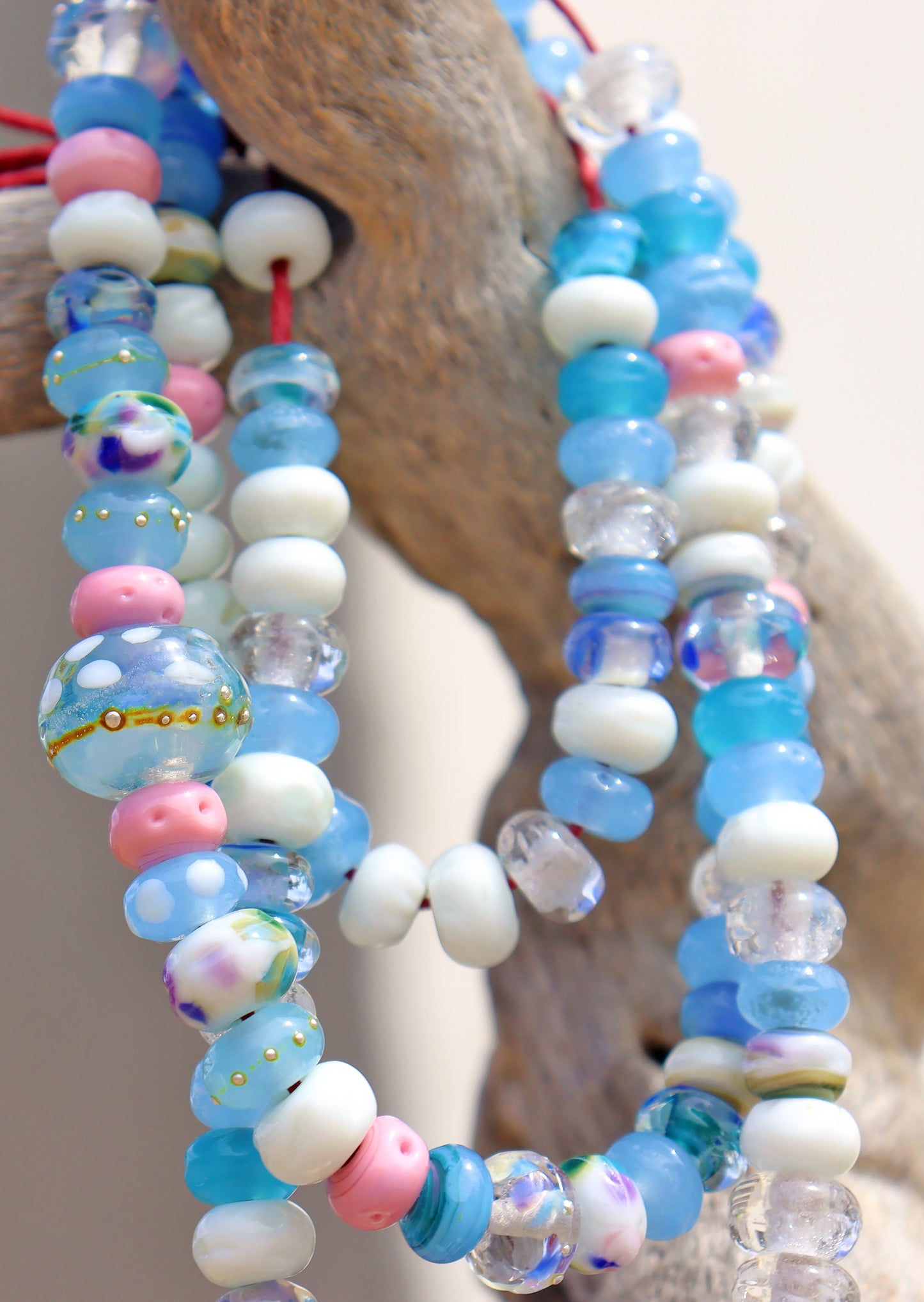 Mariposa Pastel Handmade Glass Lampwork Bead Strand for Jewelry Design