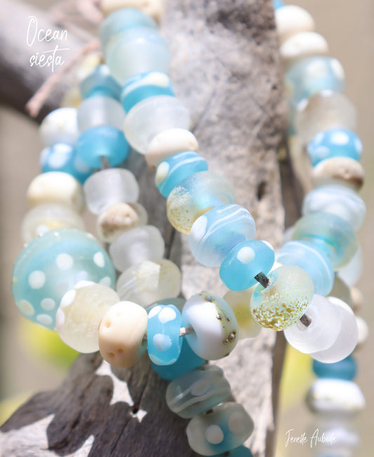 Ocean Siesta Handmade Glass Lampwork Bead Strand for Jewelry Design