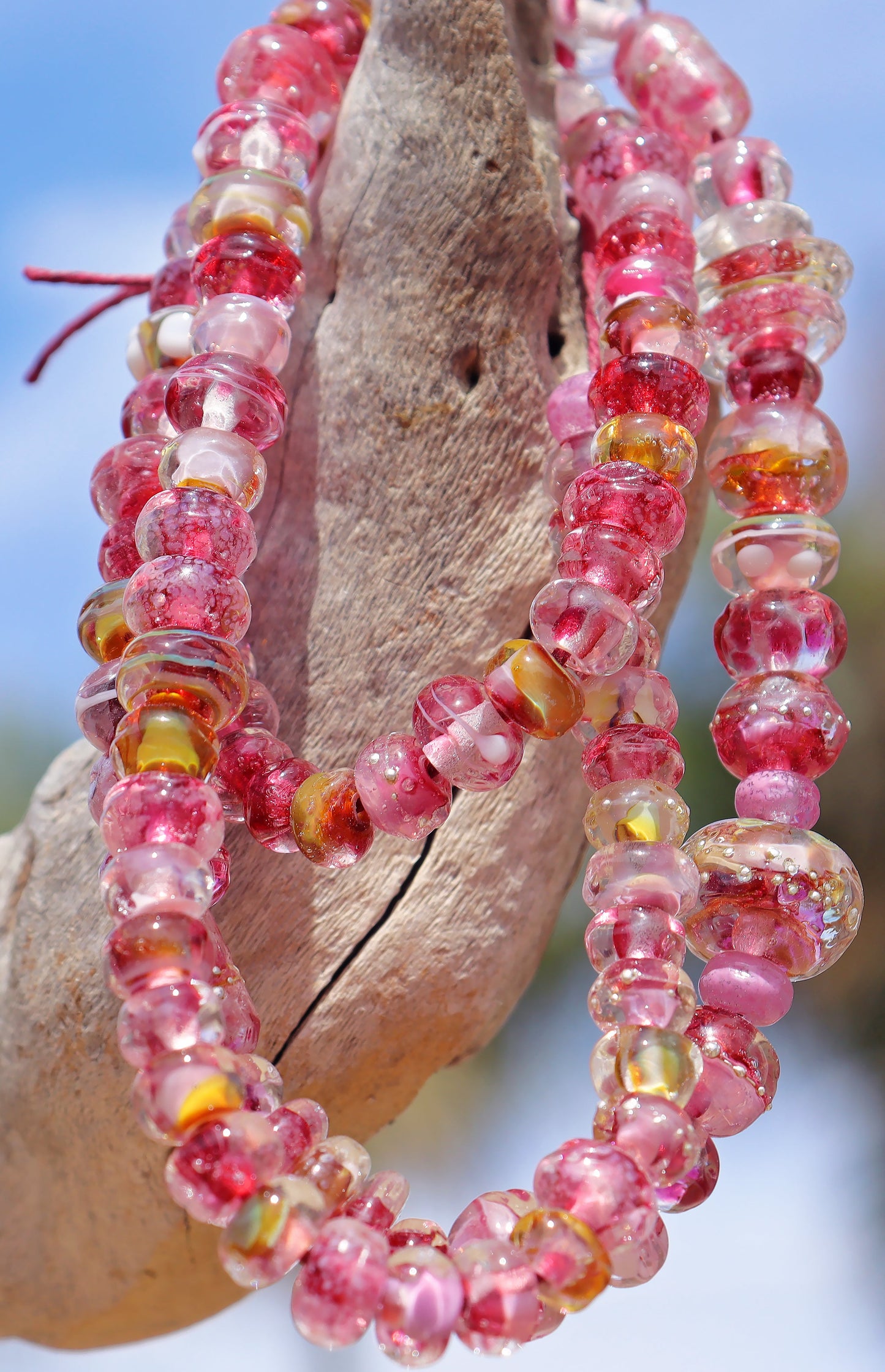 Seashell & Roses Handmade Glass Lampwork Bead Strand for Jewelry Design