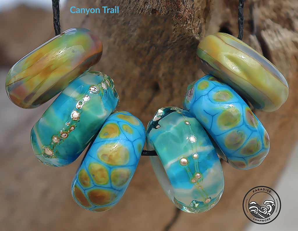 Canyon Trail Lampwork Art Glass Charm Beads, Handmade Large Bead Holes for Show Leads, Dreadlocks, Jewelry Design