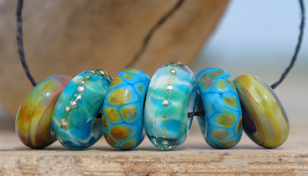 Canyon Trail Lampwork Art Glass Charm Beads, Handmade Large Bead Holes for Show Leads, Dreadlocks, Jewelry Design