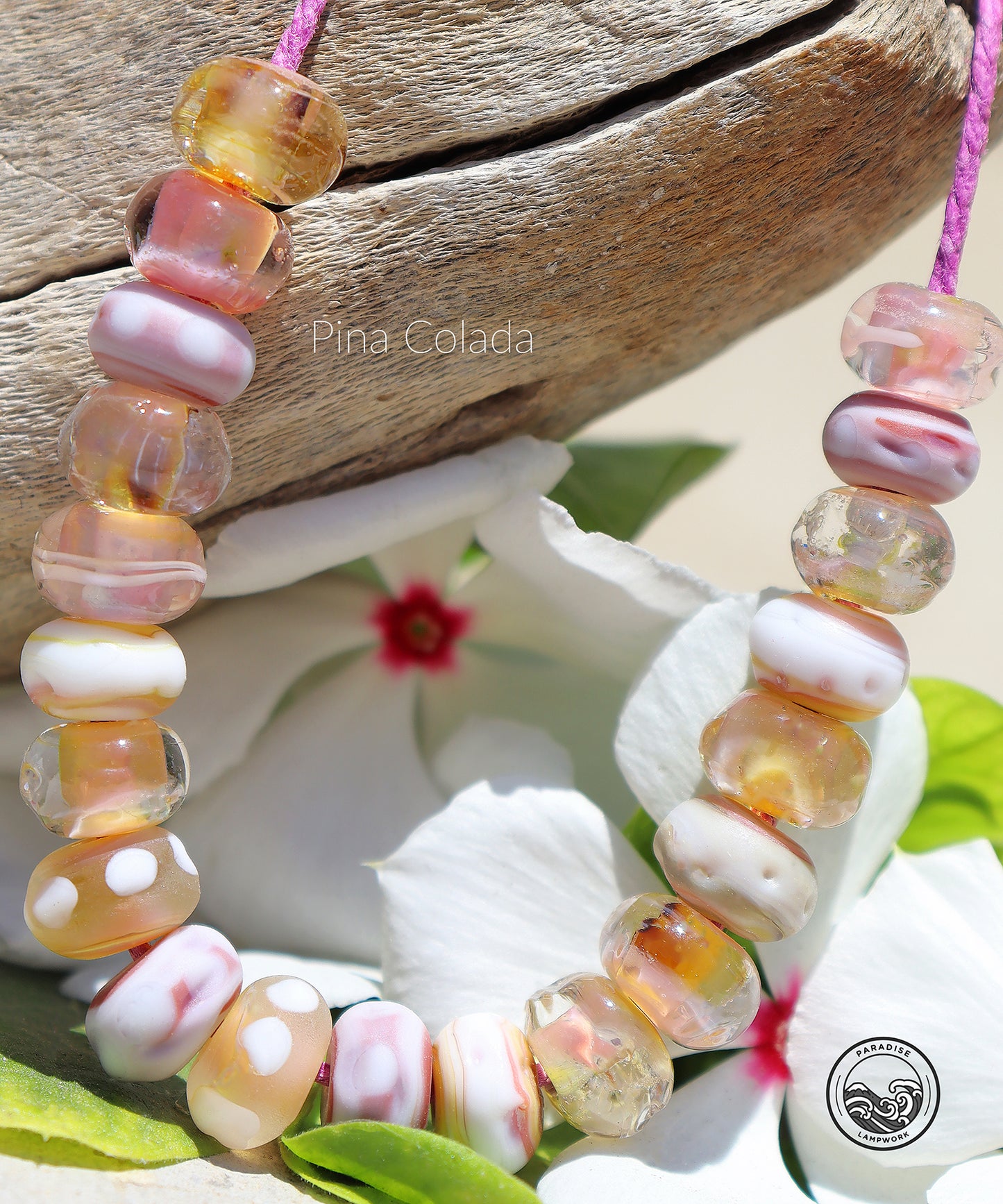 Pina Colada Handmade Glass Lampwork Bead Strand for Jewelry Design