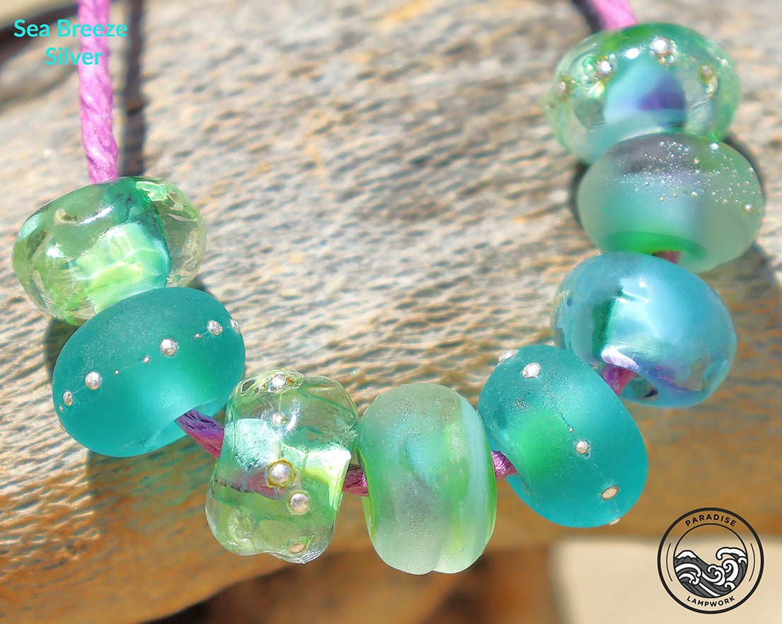 Sea Breeze Silver  Handmade Glass Lampwork Accent Beads for Jewelry Design